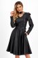 Black eco-leather knee-length skater dress with side pockets and puffed shoulders - StarShinerS 1 - StarShinerS.com
