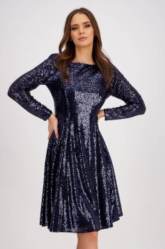 Navy sequin flared dress with rounded neckline - StarShinerS