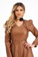 Brown knee-length eco-leather skater dress with side pockets and puffed shoulders - StarShinerS 6 - StarShinerS.com