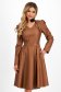 Brown knee-length eco-leather skater dress with side pockets and puffed shoulders - StarShinerS 1 - StarShinerS.com