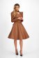 Brown knee-length eco-leather skater dress with side pockets and puffed shoulders - StarShinerS 5 - StarShinerS.com