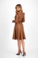 Brown knee-length eco-leather skater dress with side pockets and puffed shoulders - StarShinerS 4 - StarShinerS.com