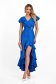 Asymmetric Blue Stretch Fabric Dress with Ruffles and V-Neckline - StarShinerS 3 - StarShinerS.com