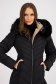 Black quilted jacket with a straight cut and detachable hood with faux fur - SunShine 6 - StarShinerS.com