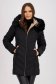 Black quilted jacket with a straight cut and detachable hood with faux fur - SunShine 1 - StarShinerS.com