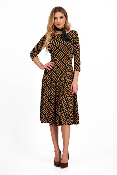 Lycra Midi Dress in A-Line with Abstract Print - StarShinerS