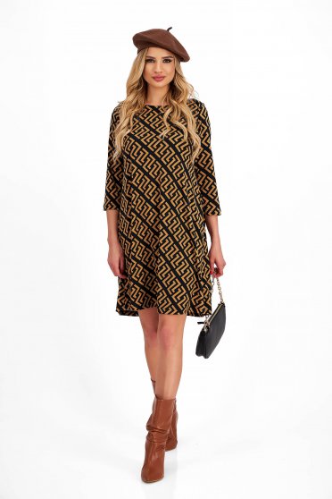 Short Crepe Dress with Loose Fit and Rounded Neckline - StarShinerS