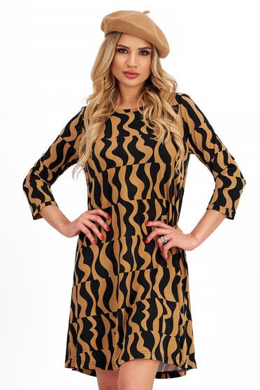 Crepe Dress Short with Loose Fit and Rounded Neckline - StarShinerS