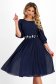 Navy Blue Pleated Midi Veil Dress in A-Line with Unique Floral Embroidery - StarShinerS 1 - StarShinerS.com