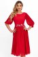 Pleated Midi Red Veil Dress in A-line with Unique Floral Embroidery - StarShinerS 1 - StarShinerS.com