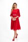 Pleated Midi Red Veil Dress in A-line with Unique Floral Embroidery - StarShinerS 3 - StarShinerS.com