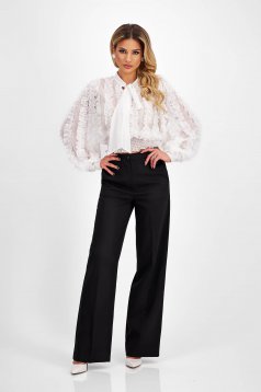 Black long flared cotton pants with high waist and side pockets - SunShine