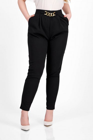 Pantaloni Dama  negri, Pantaloni din crep negri conici cu elastic in talie si buzunare laterale - SunShine - StarShinerS.ro