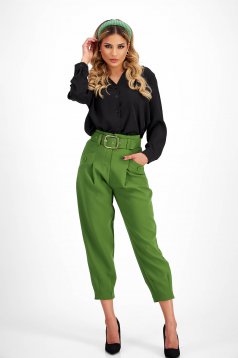 Green cotton pants with front pockets and belt-type accessory - SunShine