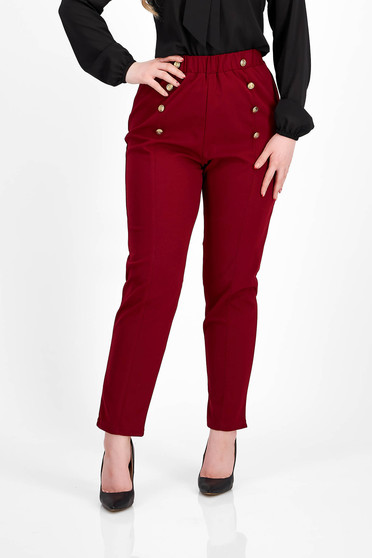 High waisted trousers, Cherry Crepe Tapered Trousers with Elastic Waist and Decorative Buttons - SunShine - StarShinerS.com