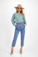 High-Waisted Blue Boyfriend Jeans with Beaded Belt Appliqués - SunShine 1 - StarShinerS.com