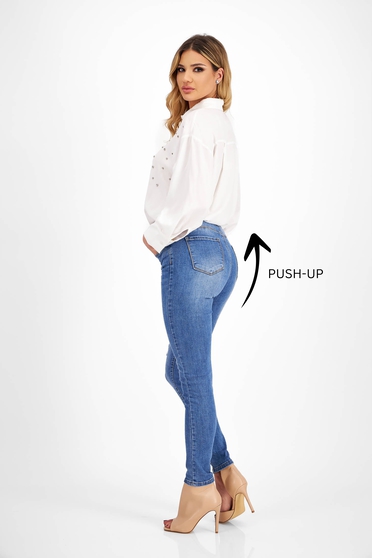 Blugi cu push-up lungi skinny albastri cu talie inalta - SunShine
