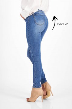 Blue High-Waisted Skinny Jeans with Push-Up Effect - SunShine