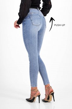 Blue Skinny Long Jeans with Belt Accessory and Push-Up Effect - SunShine
