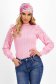 Ladies' Light Pink Slim-Fit Knit Blouse with Lace Sleeves - SunShine 1 - StarShinerS.com