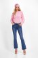 Ladies' Light Pink Slim-Fit Knit Blouse with Lace Sleeves - SunShine 5 - StarShinerS.com