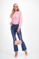 Ladies' Light Pink Slim-Fit Knit Blouse with Lace Sleeves - SunShine 3 - StarShinerS.com