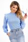 Ladies' Slim-Fit Light Blue Knit Blouse with Lace Sleeves - SunShine 1 - StarShinerS.com