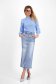 Ladies' Slim-Fit Light Blue Knit Blouse with Lace Sleeves - SunShine 6 - StarShinerS.com