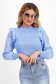 Ladies' Slim-Fit Light Blue Knit Blouse with Lace Sleeves - SunShine 3 - StarShinerS.com
