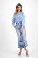 Ladies' Slim-Fit Light Blue Knit Blouse with Lace Sleeves - SunShine 4 - StarShinerS.com