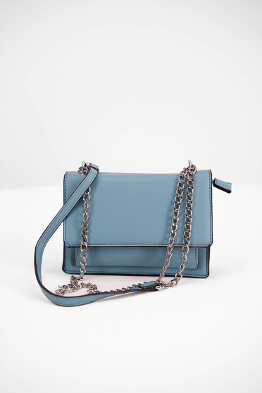 Turquoise faux leather women's bag with long chain-like handle