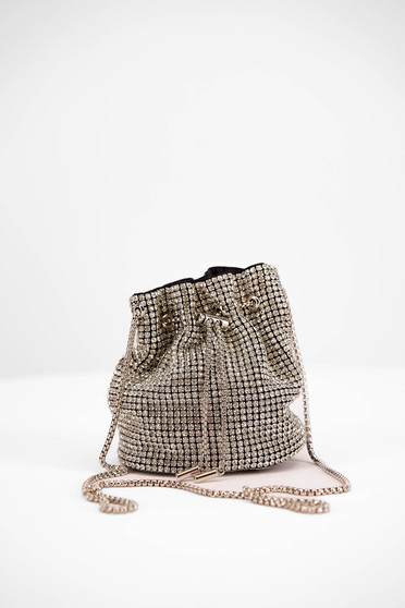 Silver rhinestone women's bag with long chain-like handle