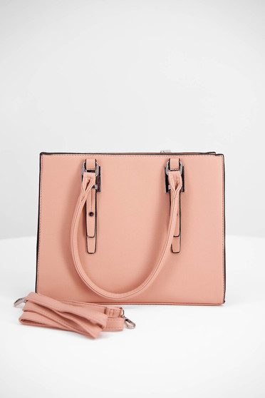 Powder pink faux leather women's bag with detachable adjustable long handle
