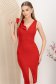Rochie din crep rosie midi tip creion cu slit frontal si volanas pe linia decolteului - StarShinerS 1 - StarShinerS.ro