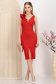 Rochie din crep rosie midi tip creion cu slit frontal si volanas pe linia decolteului - StarShinerS 3 - StarShinerS.ro