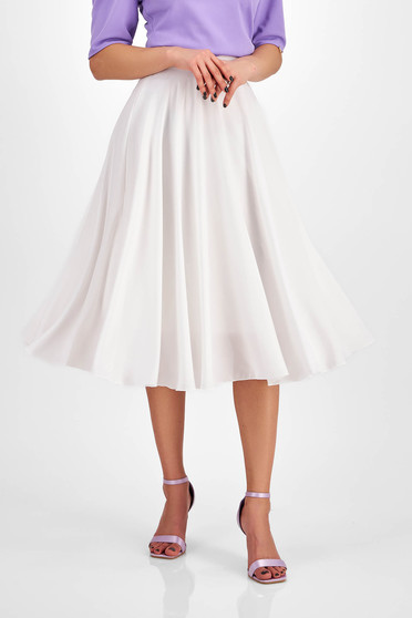 Elegant skirts, - StarShinerS midi cloche from veil fabric high waisted ivory skirt - StarShinerS.com