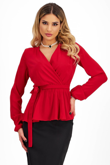 Elegant Blouses, - StarShinerS red women`s blouse from veil fabric with elastic waist - StarShinerS.com