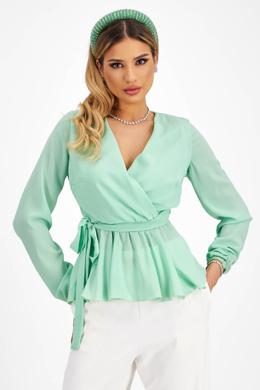 Bluze Elegante, Bluza dama din voal mint cu elastic si peplum in talie  - StarShinerS - StarShinerS.ro