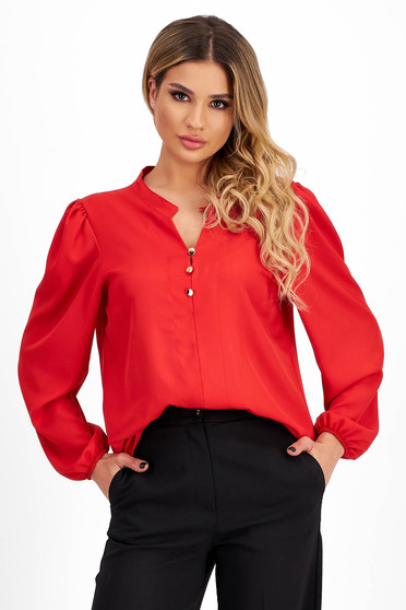 Red georgette blouse for women with a wide cut and puff sleeves - Lady Pandora