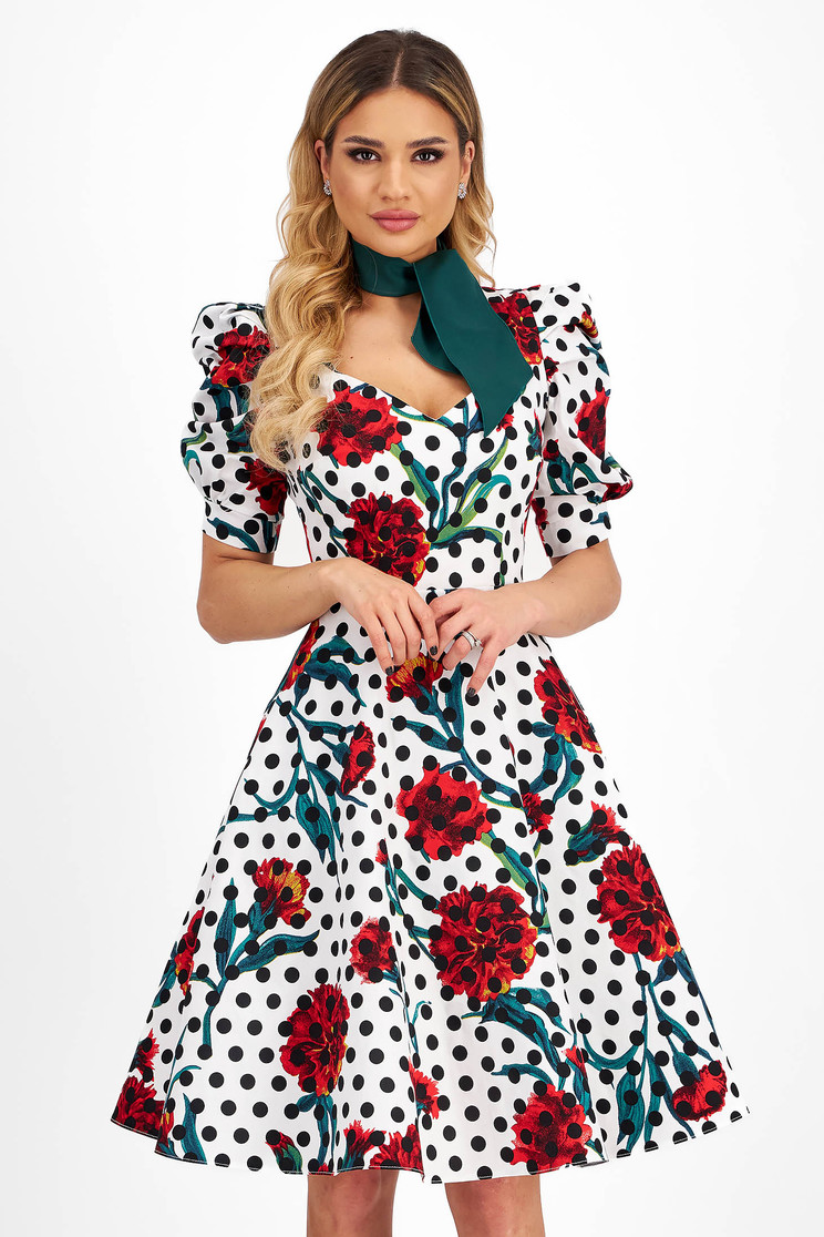 Rochie cu imprimeu floral din bumbac midi in clos cu maneci scurte bufante - StarShinerS