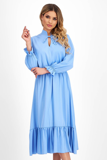 Light Blue Georgette Midi Dress A-Line with Waist Elastic - StarShinerS