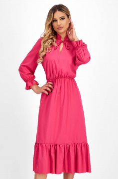 Pink Georgette Midi Flared Dress with Elastic Waist - StarShinerS
