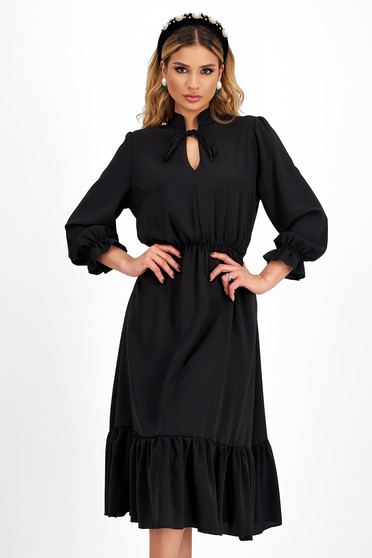 Black georgette midi flared dress with waist elastic - StarShinerS