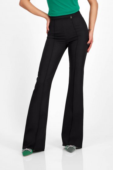 Trousers, Black flared high-waisted stretch fabric trousers - StarShinerS - StarShinerS.com