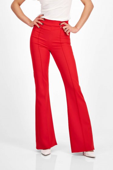Pantaloni Dama ,  marimea XXL, Pantaloni din stofa elastica rosii evazati cu talie inalta - StarShinerS - StarShinerS.ro