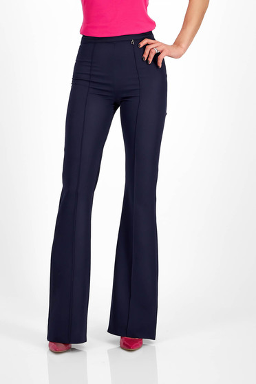 Navy Blue Flared High-Waisted Stretch Fabric Trousers - StarShinerS