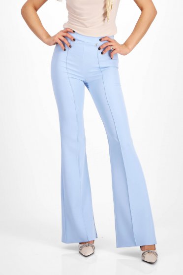 Pantaloni din stofa elastica albastru-deschis evazati cu talie inalta - StarShinerS
