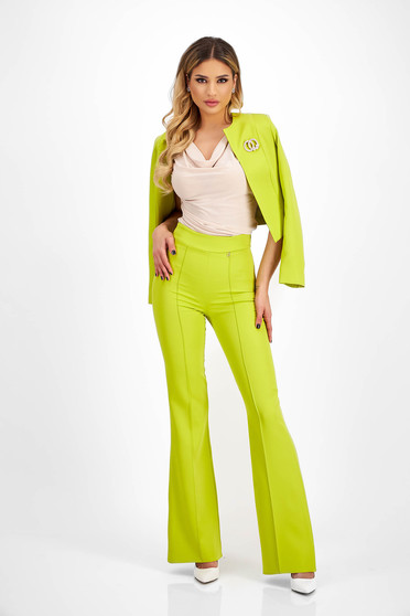 Pantaloni din stofa elastica verde lime evazati cu talie inalta - StarShinerS