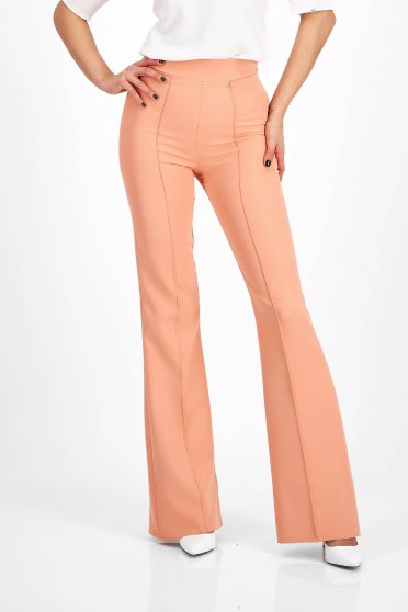 Pantaloni Dama  lungi, Pantaloni din stofa elastica corai evazati cu talie inalta - StarShinerS - StarShinerS.ro