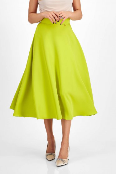 Lime Green Elastic Fabric Midi Skater Skirt - StarShinerS